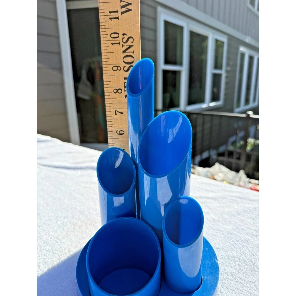 MCM Groovy Blue Tiered  Desk Organizer Pen Pencil Holder Vintage Rare